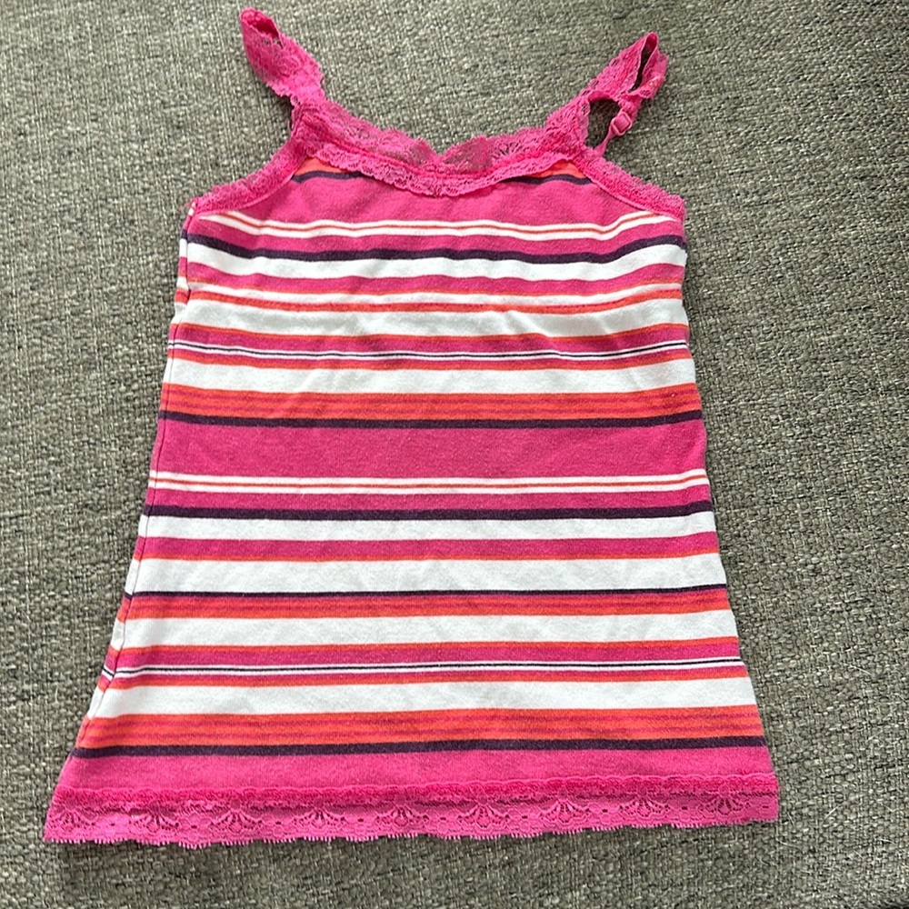 Old Navy Girls Pink Orange Striped Shelf Bra Cami Tank Top Size S 6-7 ☀️